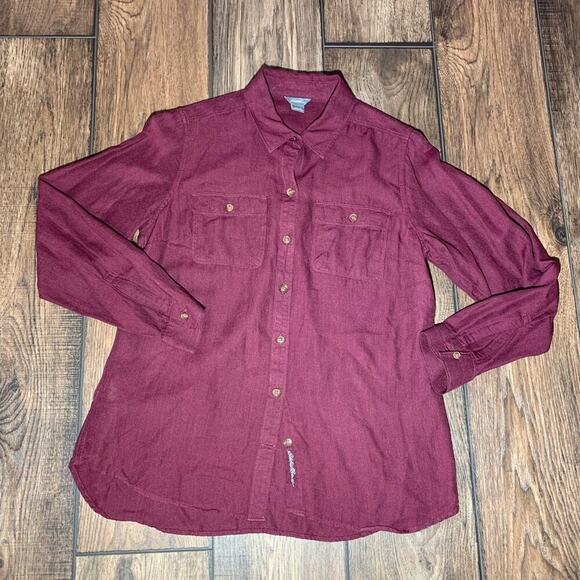 Eddie Bauer Button Down Long Sleeve Casual Shirt Top Workwear Burgundy Sz Small - Picture 1 of 4
